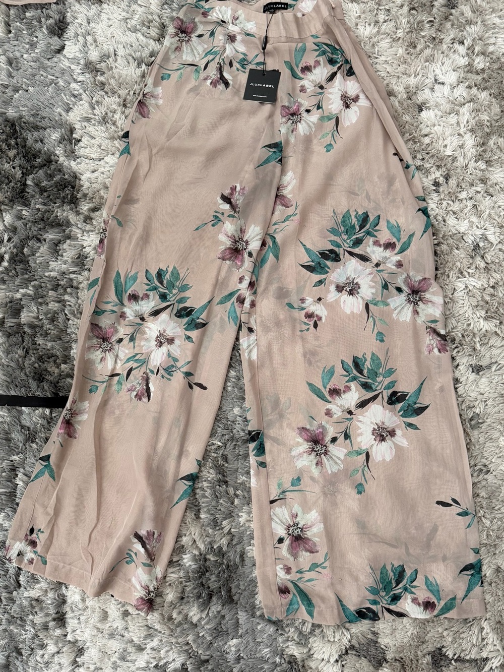 JLUXLABEL Wide Leg Floral Pants in Blush with Teal & White Floral Print